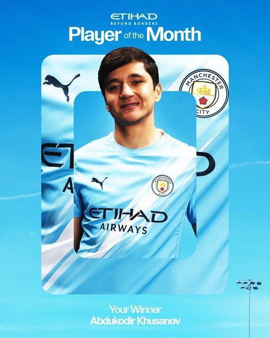 开云下载-官方：乌兹别克斯坦后卫胡桑诺夫当选曼城3月最佳球员